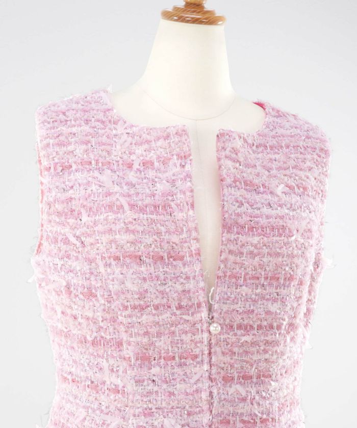 レディース ファッション ワンピース 秋冬 ピンク かわいい きれいめ ツイード フィット&フレア 大人 オフィス お呼ばれ デート パーティー