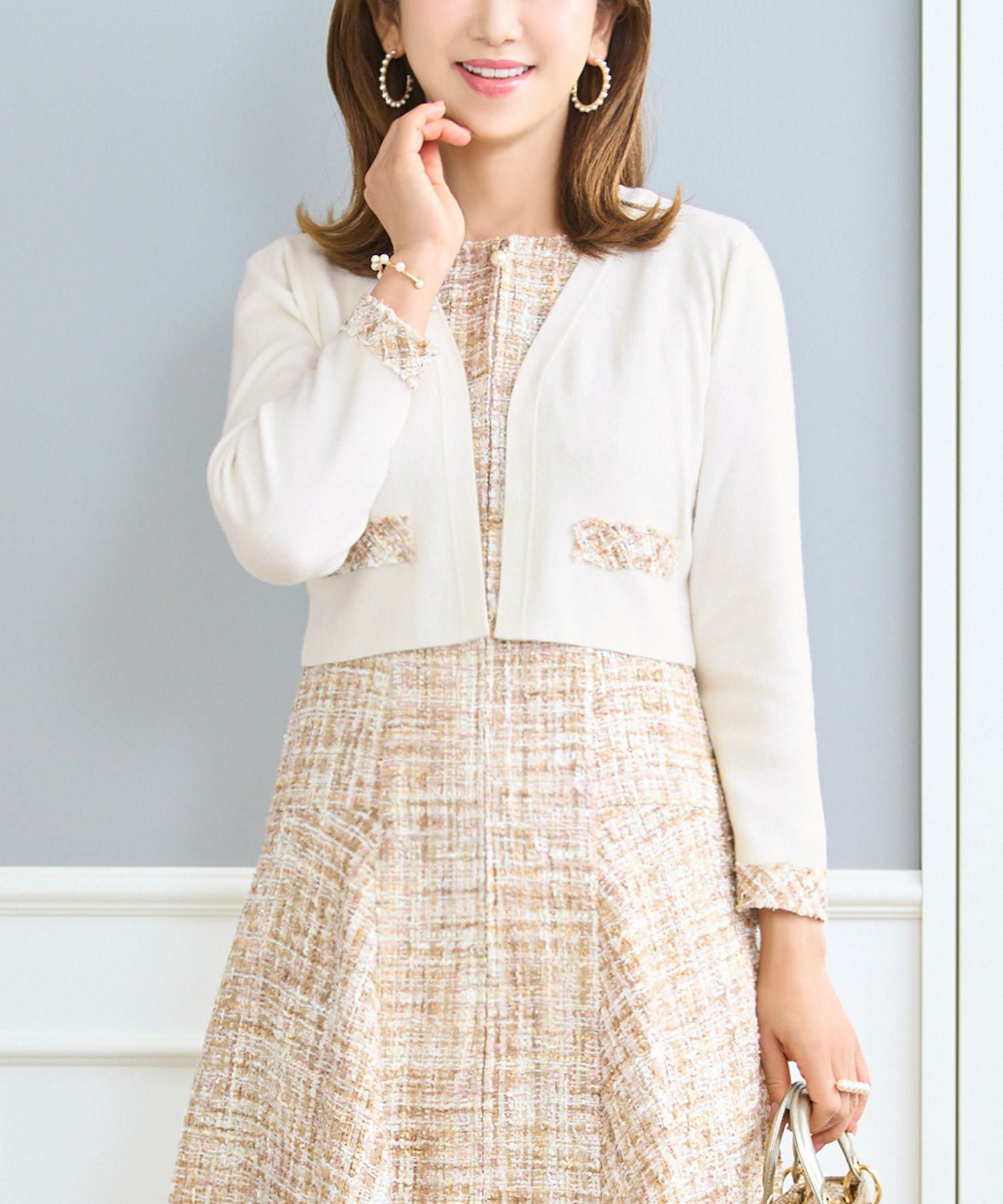 ニット ボレロ レディース ファッション きれいめ コーデ かわいい 大人 秋冬 春 白黒 ピンク ハイゲージ オフィス ショート丈 長袖