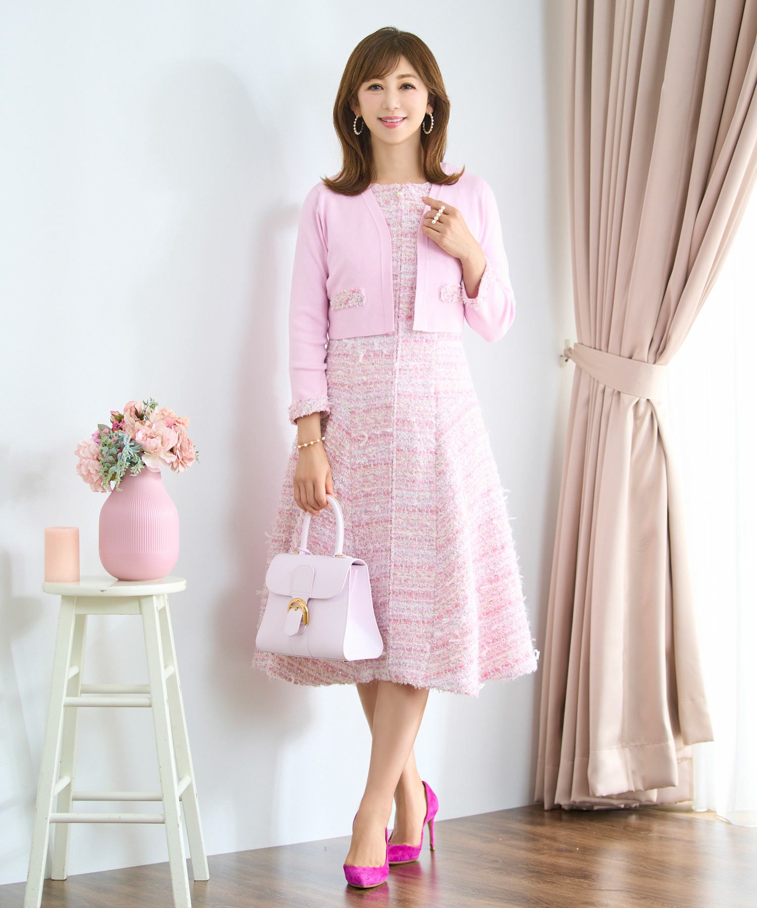 ニット ボレロ レディース ファッション きれいめ コーデ かわいい 大人 秋冬 春 白黒 ピンク ハイゲージ オフィス ショート丈 長袖