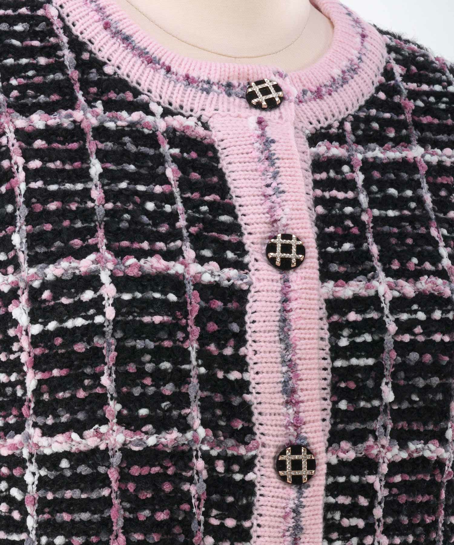 ニット トップス カーディガン ツイード調 アウター 羽織り チェック柄 カラフル オフィス きれいめ かわいい おしゃれ 秋冬春 長袖 ジョイントスペース