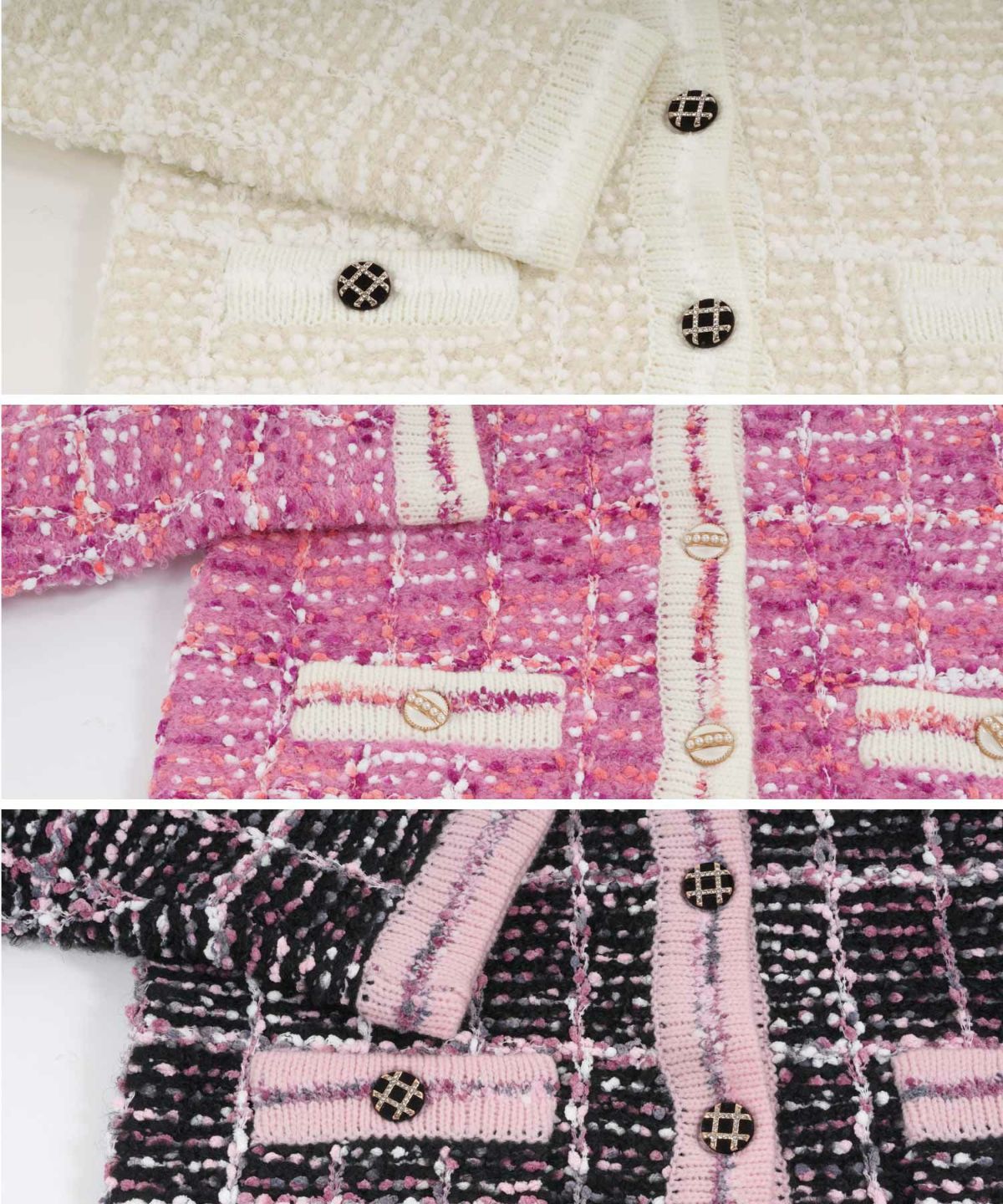 ニット トップス カーディガン ツイード調 アウター 羽織り チェック柄 カラフル オフィス きれいめ かわいい おしゃれ 秋冬春 長袖 ジョイントスペース