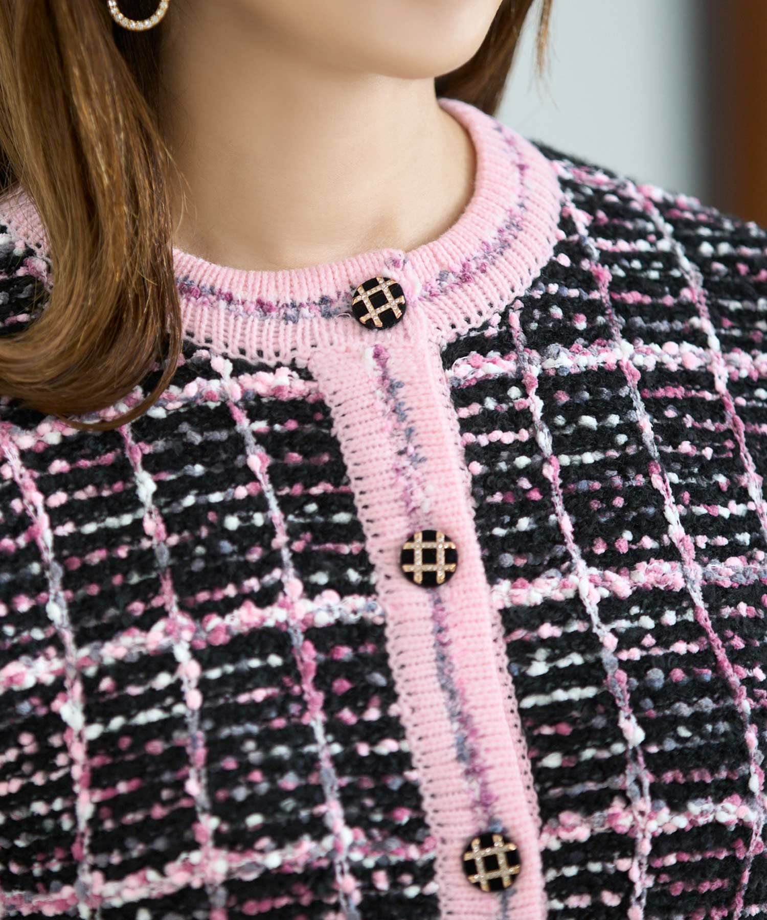 ニット トップス カーディガン ツイード調 アウター 羽織り チェック柄 カラフル オフィス きれいめ かわいい おしゃれ 秋冬春 長袖 ジョイントスペース