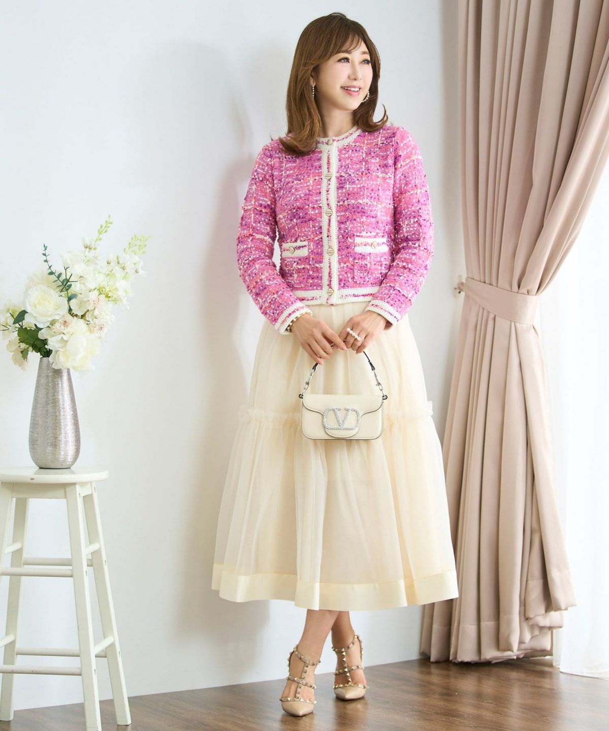 ニット トップス カーディガン ツイード調 アウター 羽織り チェック柄 カラフル オフィス きれいめ かわいい おしゃれ 秋冬春 長袖 ジョイントスペース