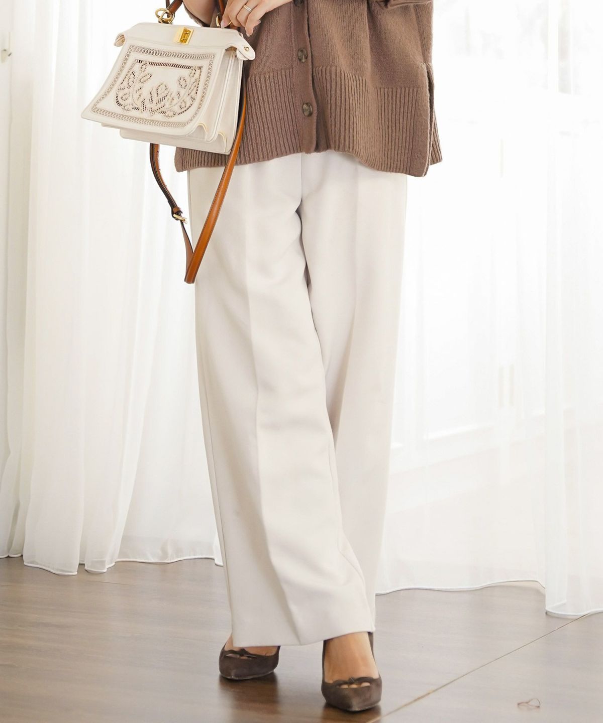 手洗い可 ボトムス パンツ ワイドパンツ センタープレス 上品 エレガント ジョイントスペース