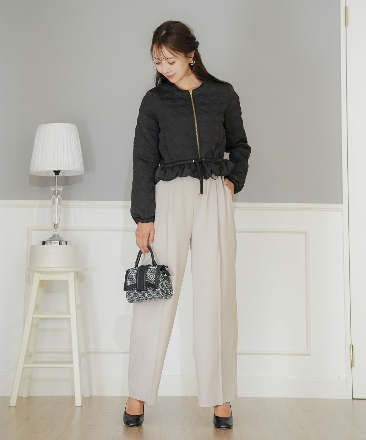 手洗い可 ボトムス パンツ ワイドパンツ センタープレス 上品 エレガント ジョイントスペース