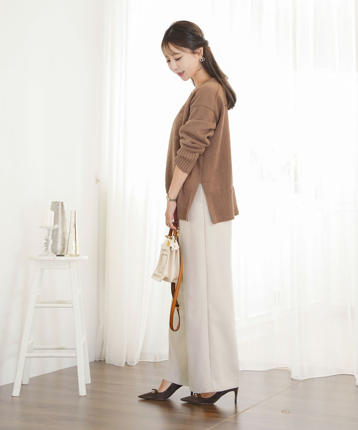 手洗い可 ボトムス パンツ ワイドパンツ センタープレス 上品 エレガント ジョイントスペース