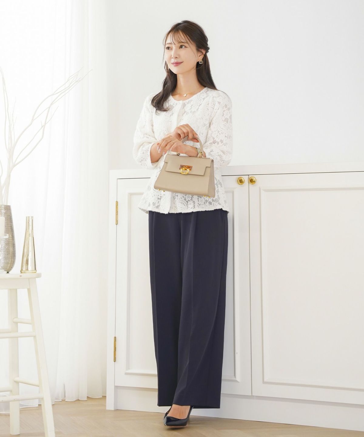 手洗い可 ボトムス パンツ ワイドパンツ センタープレス 上品 エレガント ジョイントスペース