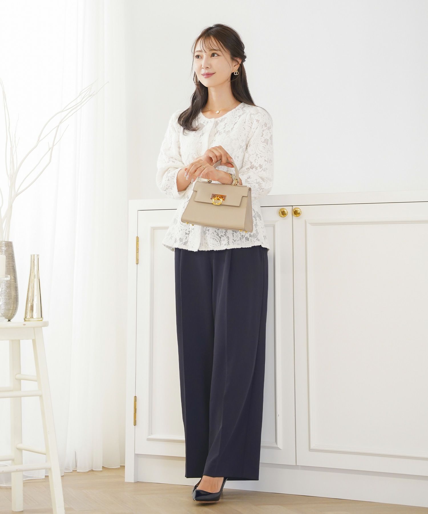 手洗い可 ボトムス パンツ ワイドパンツ センタープレス 上品 エレガント ジョイントスペース