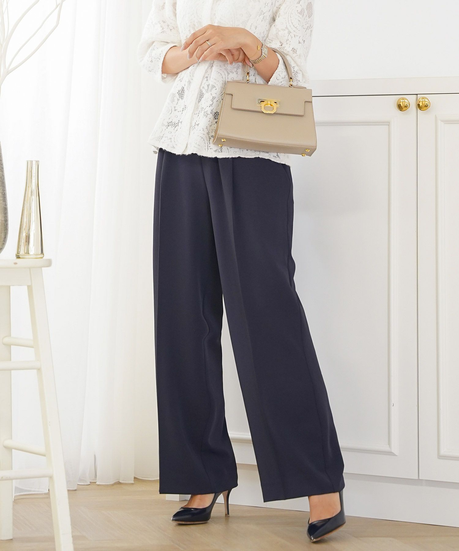 手洗い可 ボトムス パンツ ワイドパンツ センタープレス 上品 エレガント ジョイントスペース