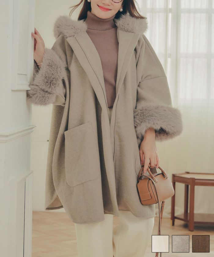 フェイクファー ケープ ポンチョ Liala×PG