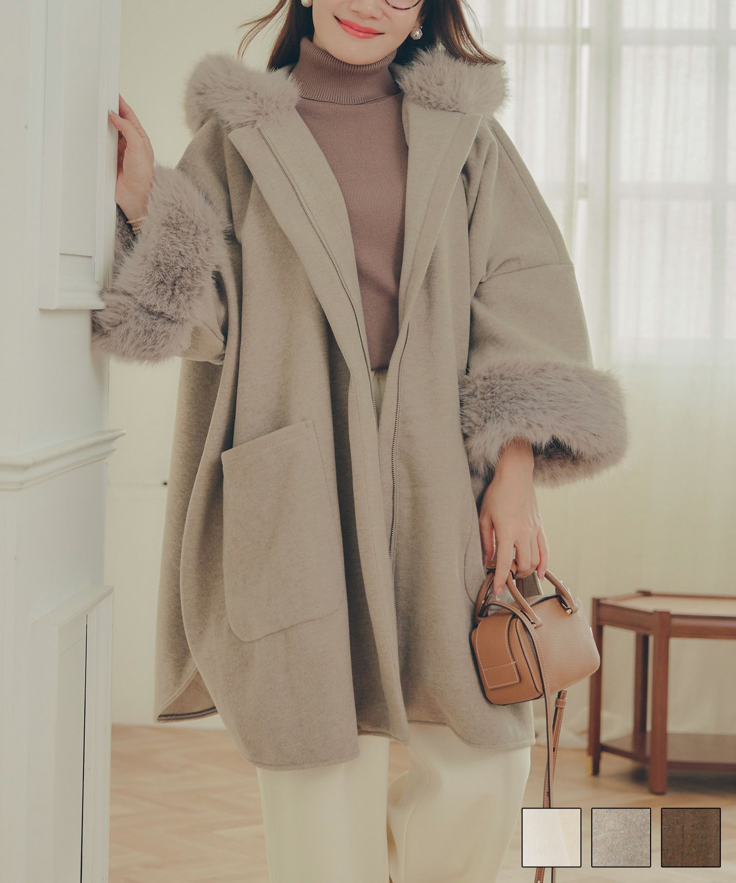 フェイクファー ケープ ポンチョ Liala×PG