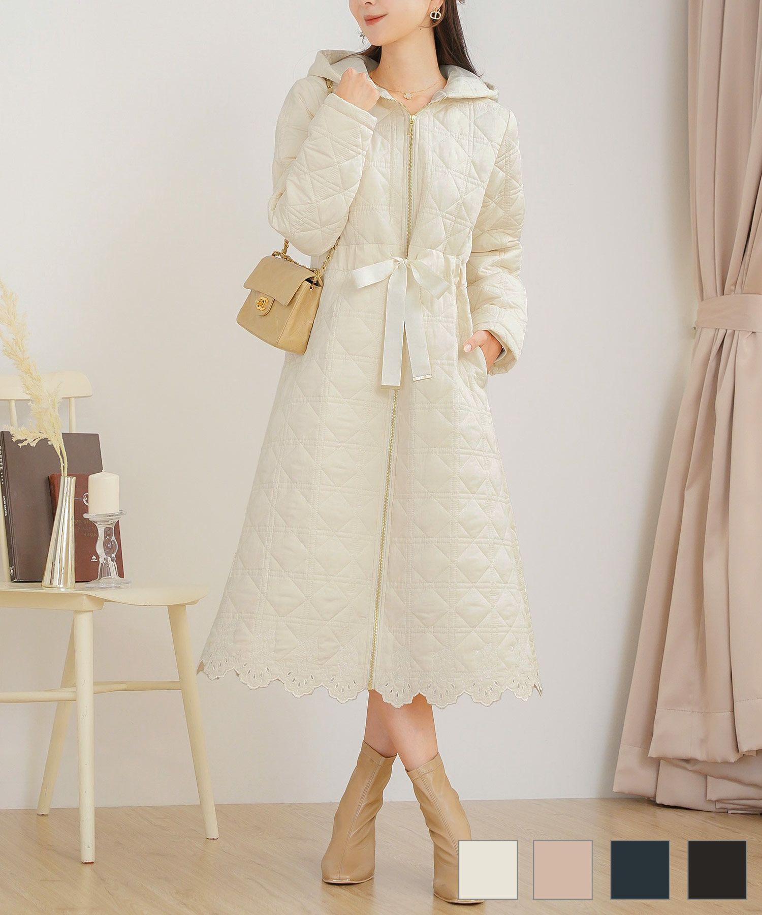 スカラップ刺繍 キルティング ロング丈 コート le reve vaniller