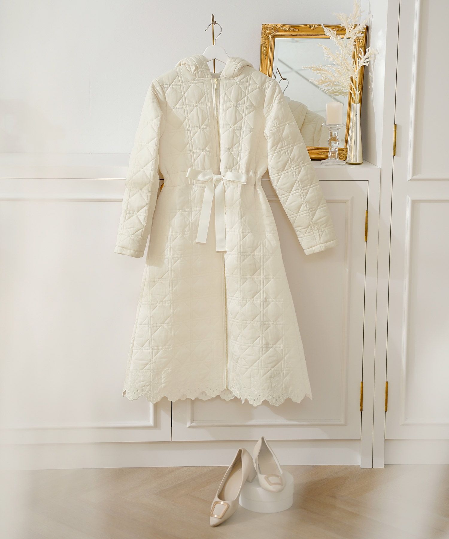 スカラップ刺繍キルティング ロング丈 コート le reve vaniller スカラップ刺繍 キルティング ロング丈 コート le reve vaniller 全4色