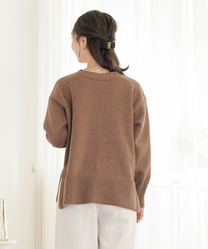 カーディガン ゆったり 刺繍 ハート ロゴ ピンク ミント ブラウン アイボリー スリット 大きめ ミドルゲージ 可愛い フェミニン 上品 カジュアル エレガント