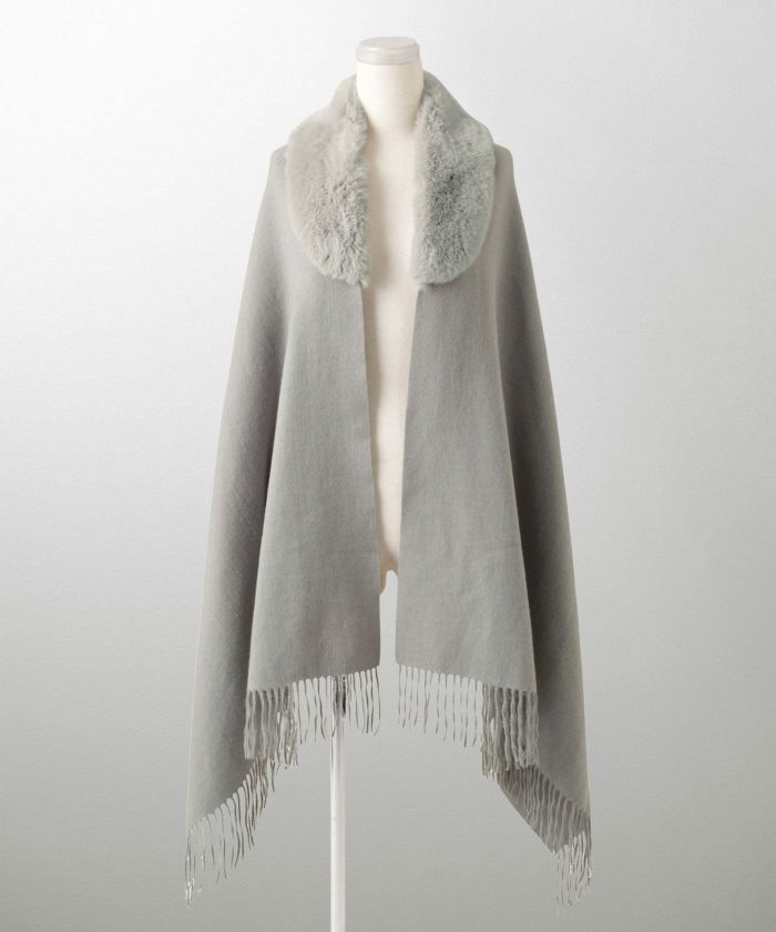 ファー 襟付き ショール 2way ストール マフラー エコファー フェイクファー 秋 冬 ライトグレー キャメル ブラック