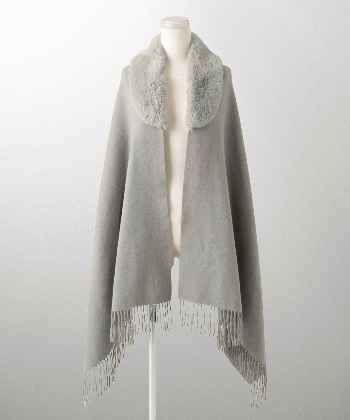 ファー 襟付き ショール 2way ストール マフラー エコファー フェイクファー 秋 冬 ライトグレー キャメル ブラック