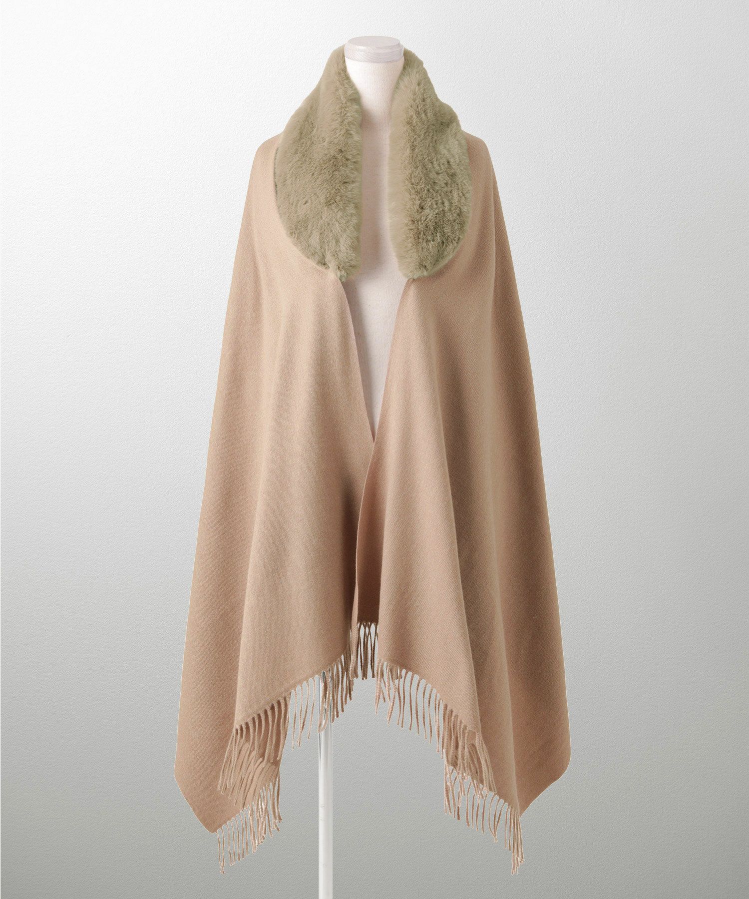 ファー 襟付き ショール 2way ストール マフラー エコファー フェイクファー 秋 冬 ライトグレー キャメル ブラック