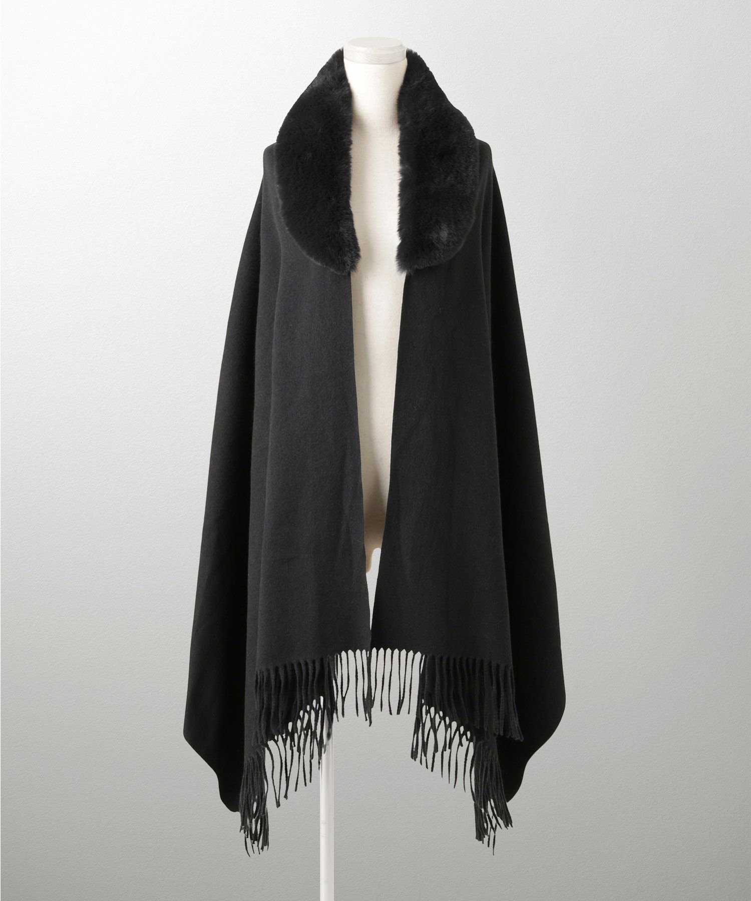 ファー 襟付き ショール 2way ストール マフラー エコファー フェイクファー 秋 冬 ライトグレー キャメル ブラック