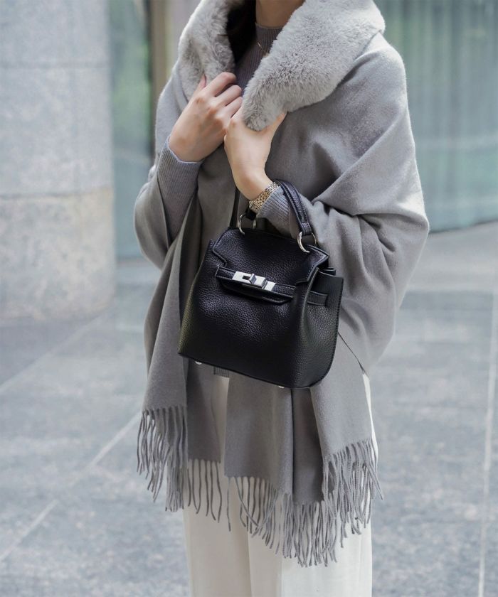 ファー 襟付き ショール 2way ストール マフラー エコファー フェイクファー 秋 冬 ライトグレー キャメル ブラック