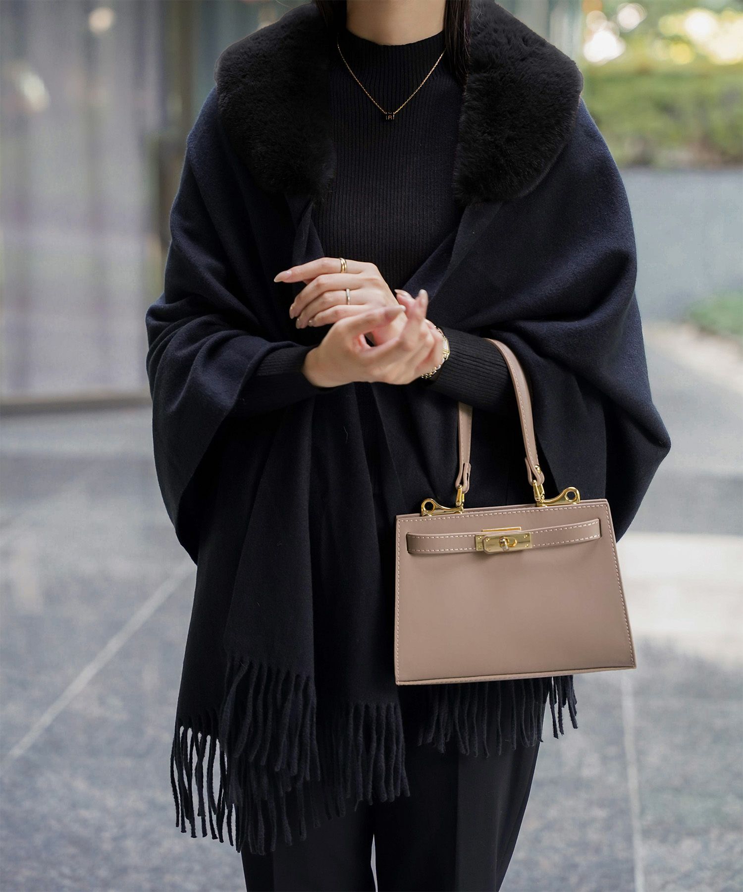 ファー 襟付き ショール 2way ストール マフラー エコファー フェイクファー 秋 冬 ライトグレー キャメル ブラック