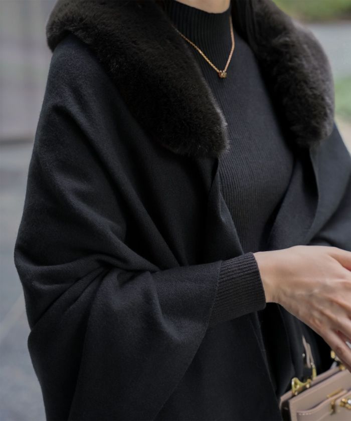 ファー 襟付き ショール 2way ストール マフラー エコファー フェイクファー 秋 冬 ライトグレー キャメル ブラック