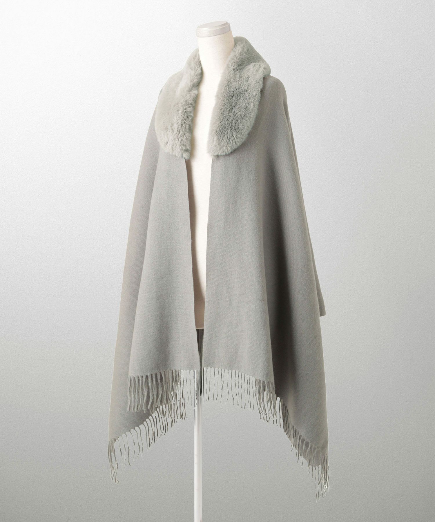 ファー 襟付き ショール 2way ストール マフラー エコファー フェイクファー 秋 冬 ライトグレー キャメル ブラック