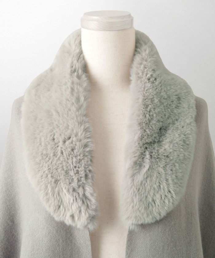 ファー 襟付き ショール 2way ストール マフラー エコファー フェイクファー 秋 冬 ライトグレー キャメル ブラック