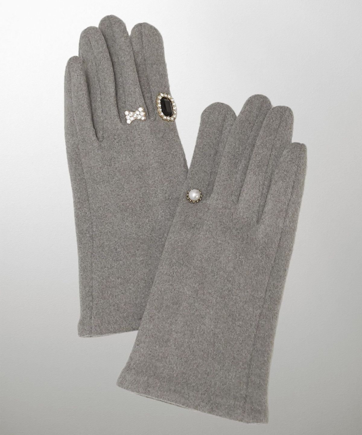 ビジュー リング グローブ レディース グローブ 手袋 シンプル ジュエリー 裏起毛 防寒 秋 冬 ベージュ/ブラック