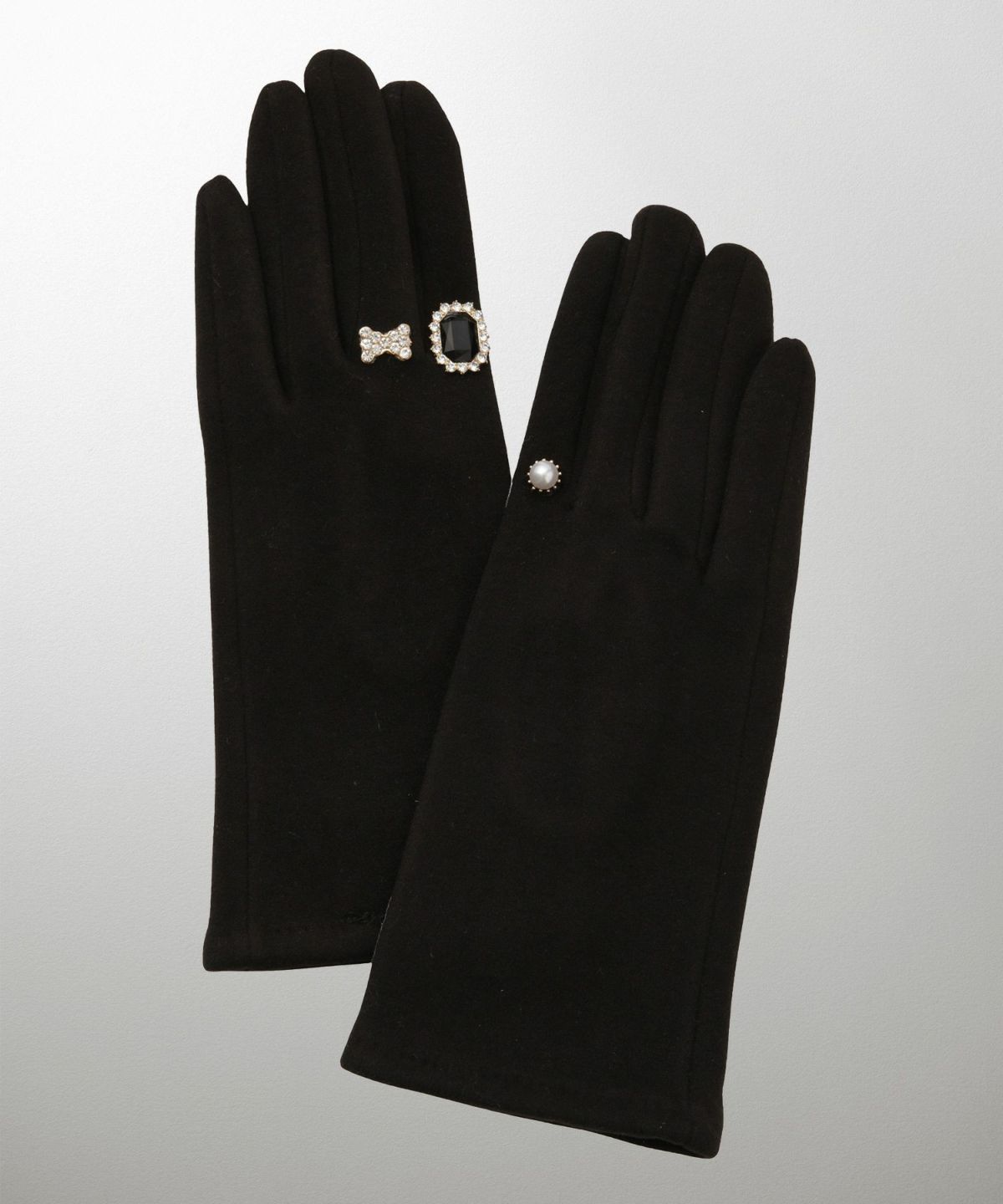 ビジュー リング グローブ レディース グローブ 手袋 シンプル ジュエリー 裏起毛 防寒 秋 冬 ベージュ/ブラック