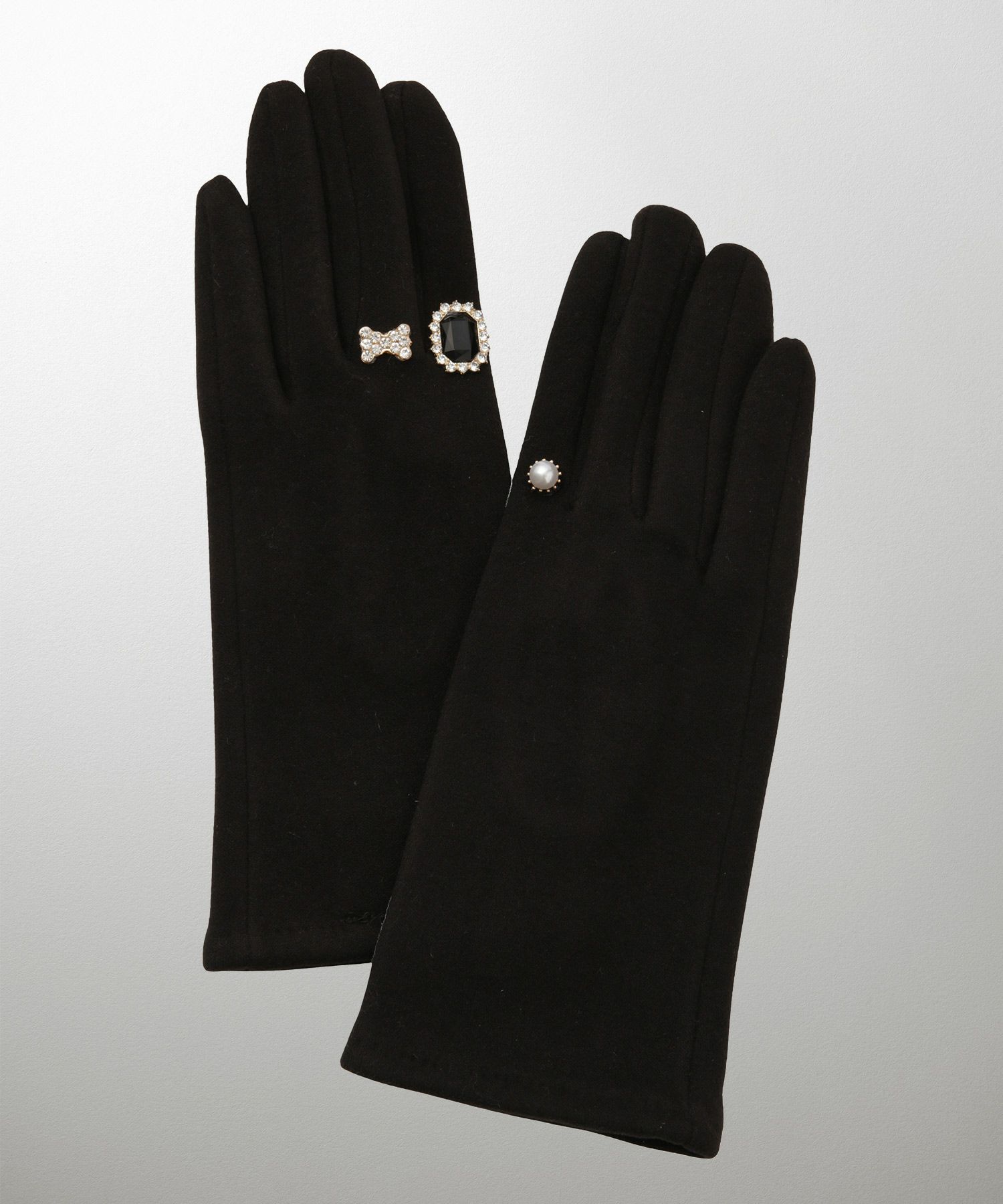 ビジュー リング グローブ レディース グローブ 手袋 シンプル ジュエリー 裏起毛 防寒 秋 冬 グレー/ベージュ/ブラック