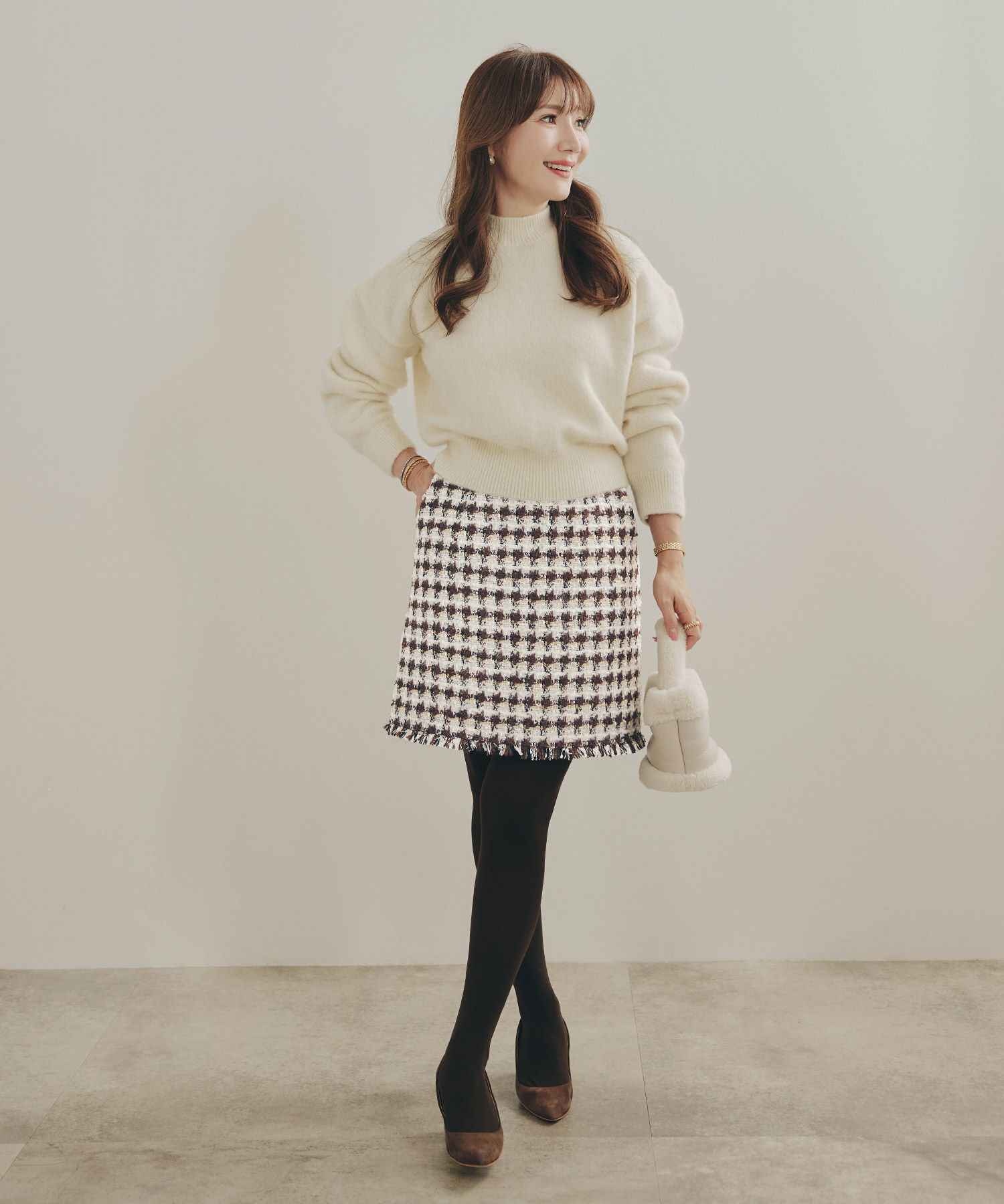 手洗い可 レディース 秋冬 大人可愛い 上品 きれいめ 大人カジュアル 柄 フェミニン ジョイントスペース