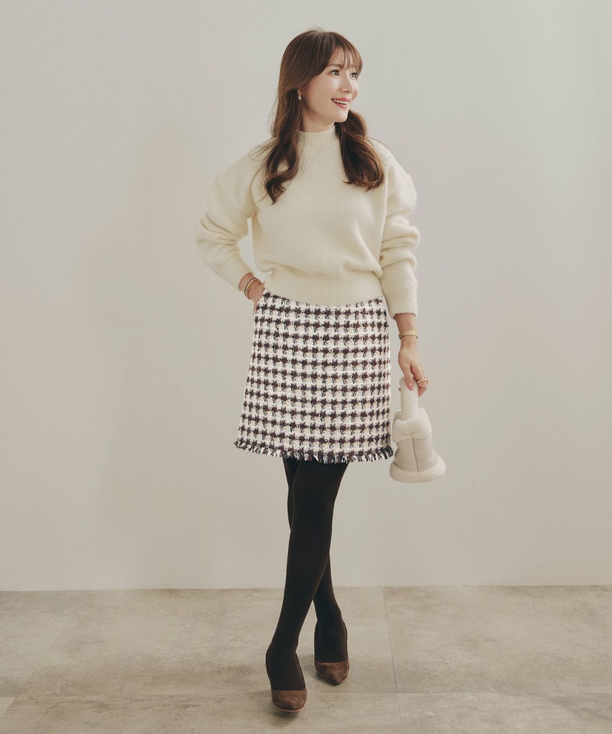 手洗い可 レディース 秋冬 大人可愛い 上品 きれいめ 大人カジュアル 柄 フェミニン ジョイントスペース