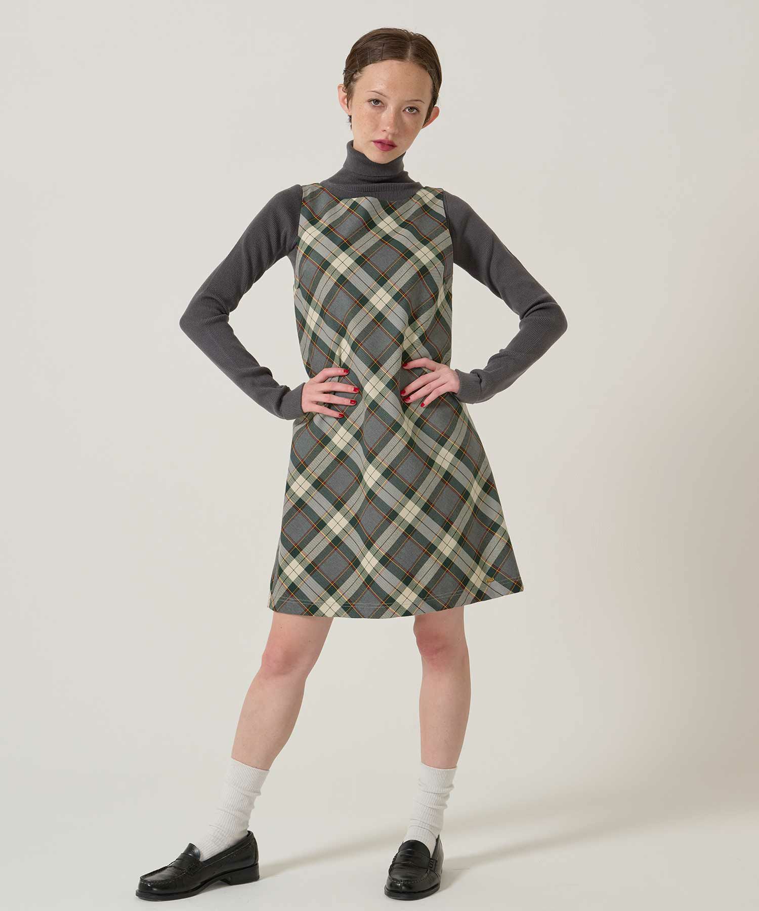 TINA:JOJUN ブラウンチェックノースリーブワンピース バイアスチェック柄 ノースリーブワンピース TINA：JOJUN 全2色