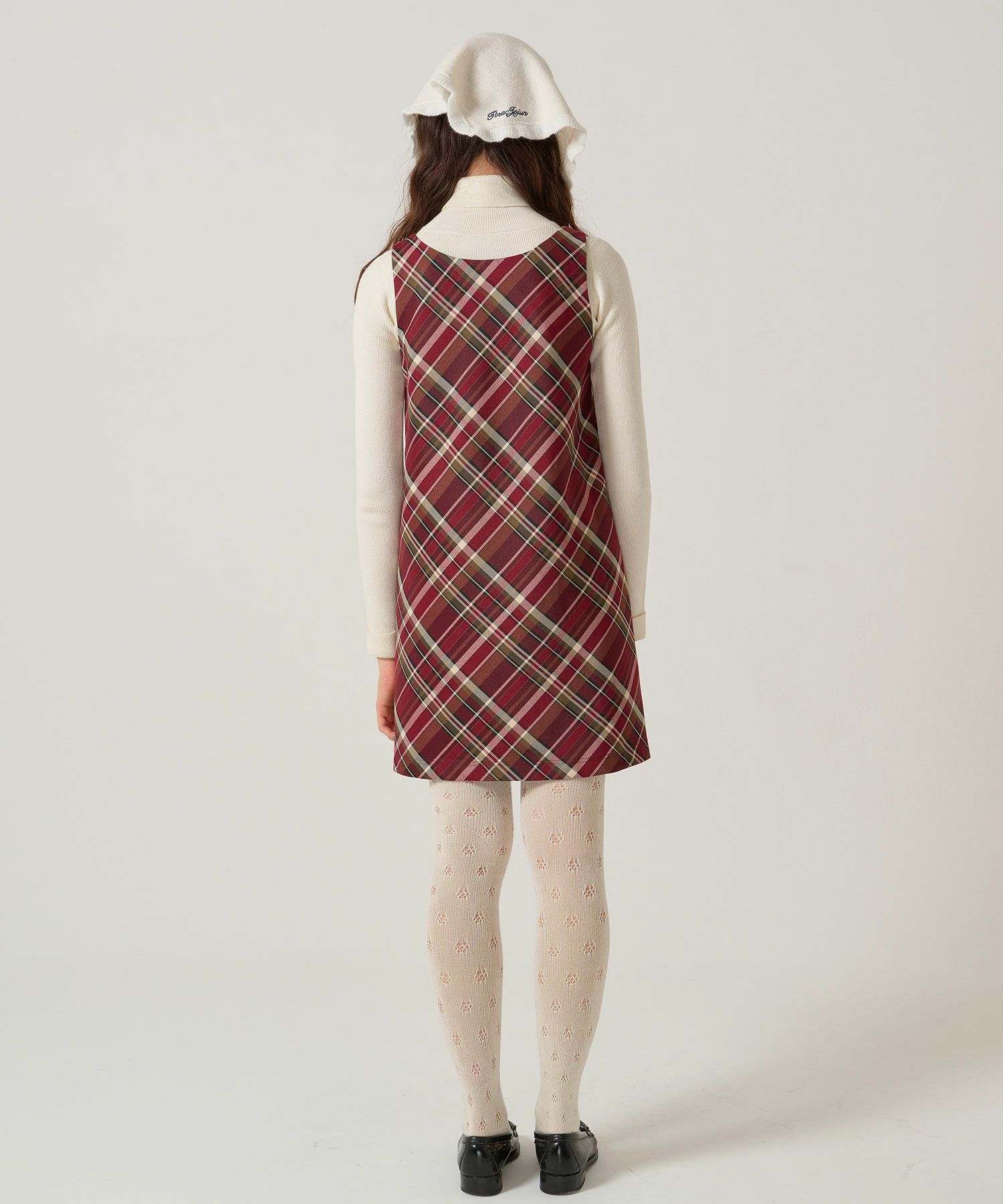 バイアスチェック柄 ノースリーブワンピース TINA：JOJUN 全2色