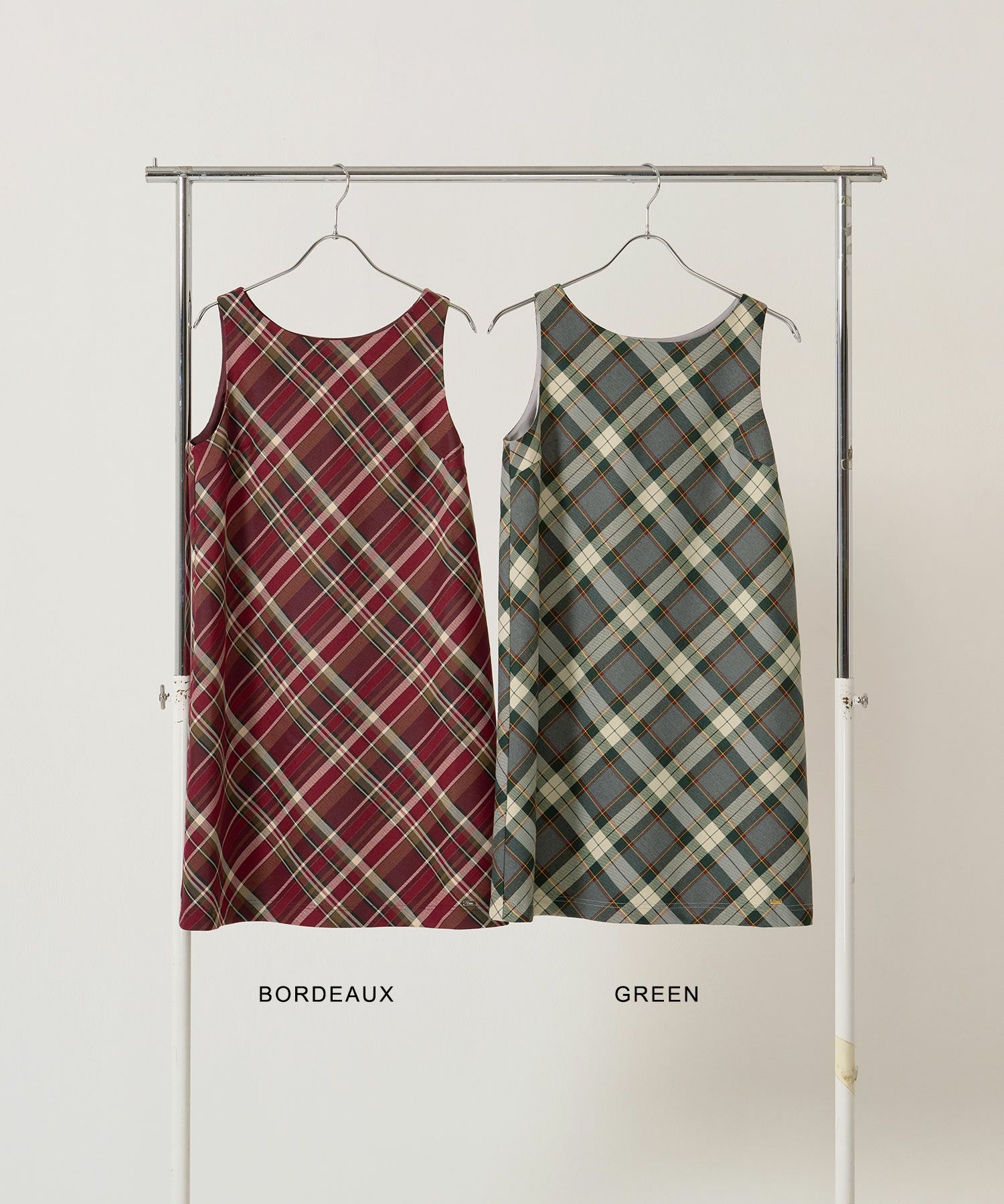 バイアスチェック柄 ノースリーブワンピース TINA：JOJUN 全2色