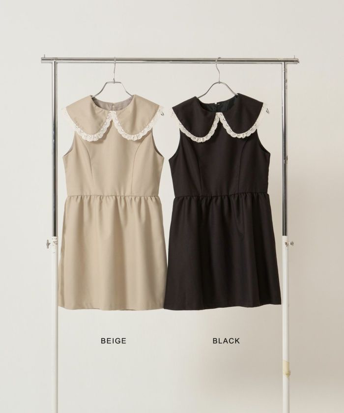 レース付き 丸襟 ギャザーワンピース TINA：JOJUN 全2色｜tnj341