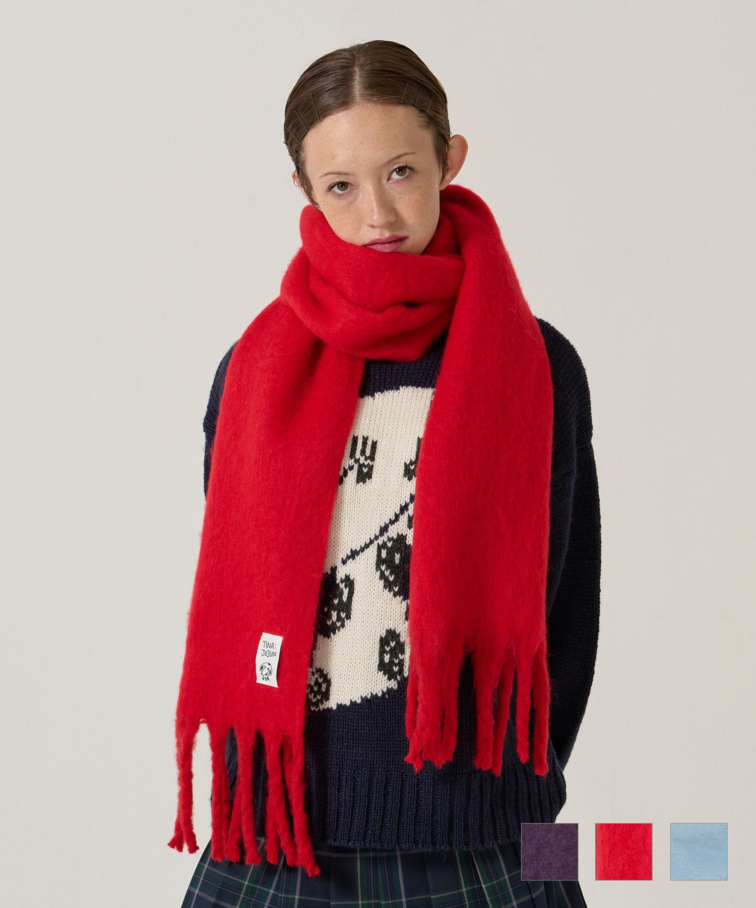 モヘアライク/マフラー/レッド