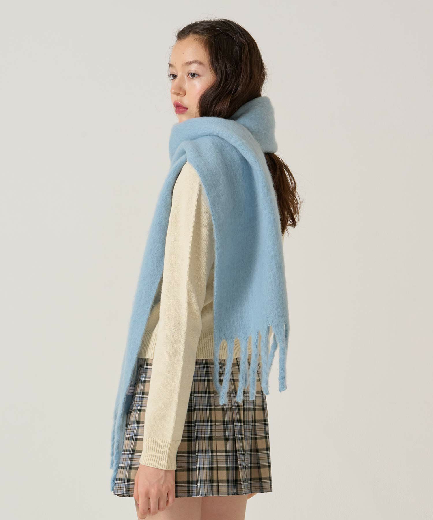 モヘアライク/マフラー/ブルー