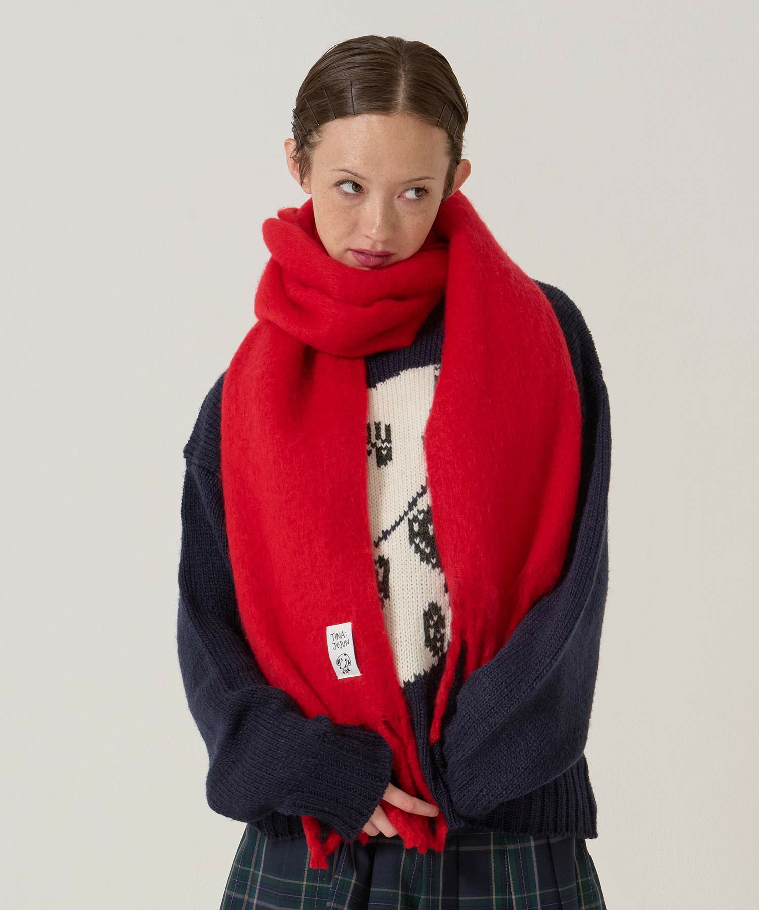 モヘアライク/マフラー/レッド