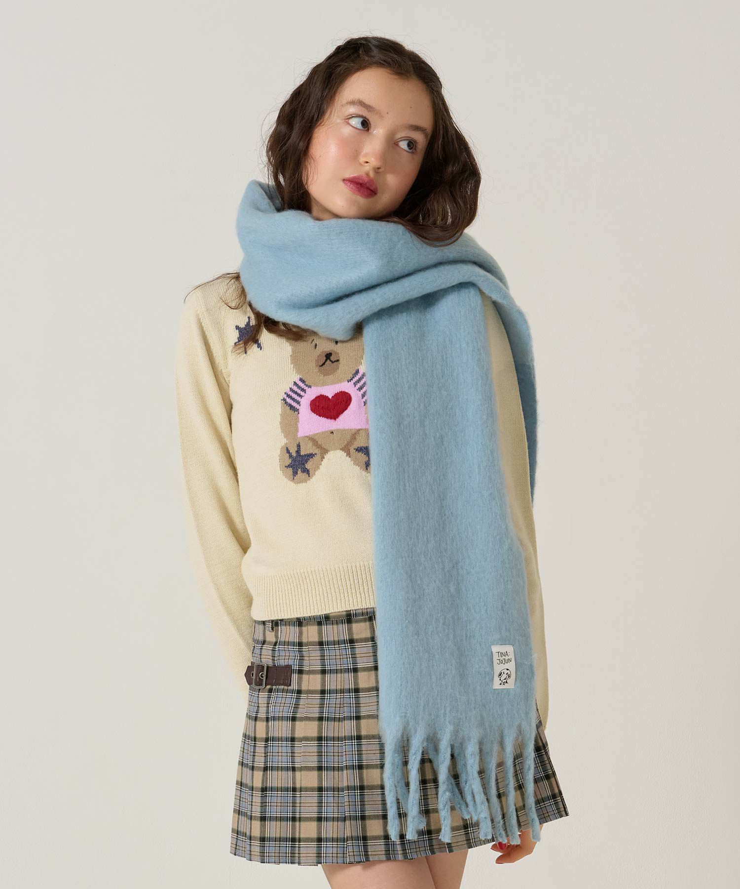 モヘアライク/マフラー/ブルー