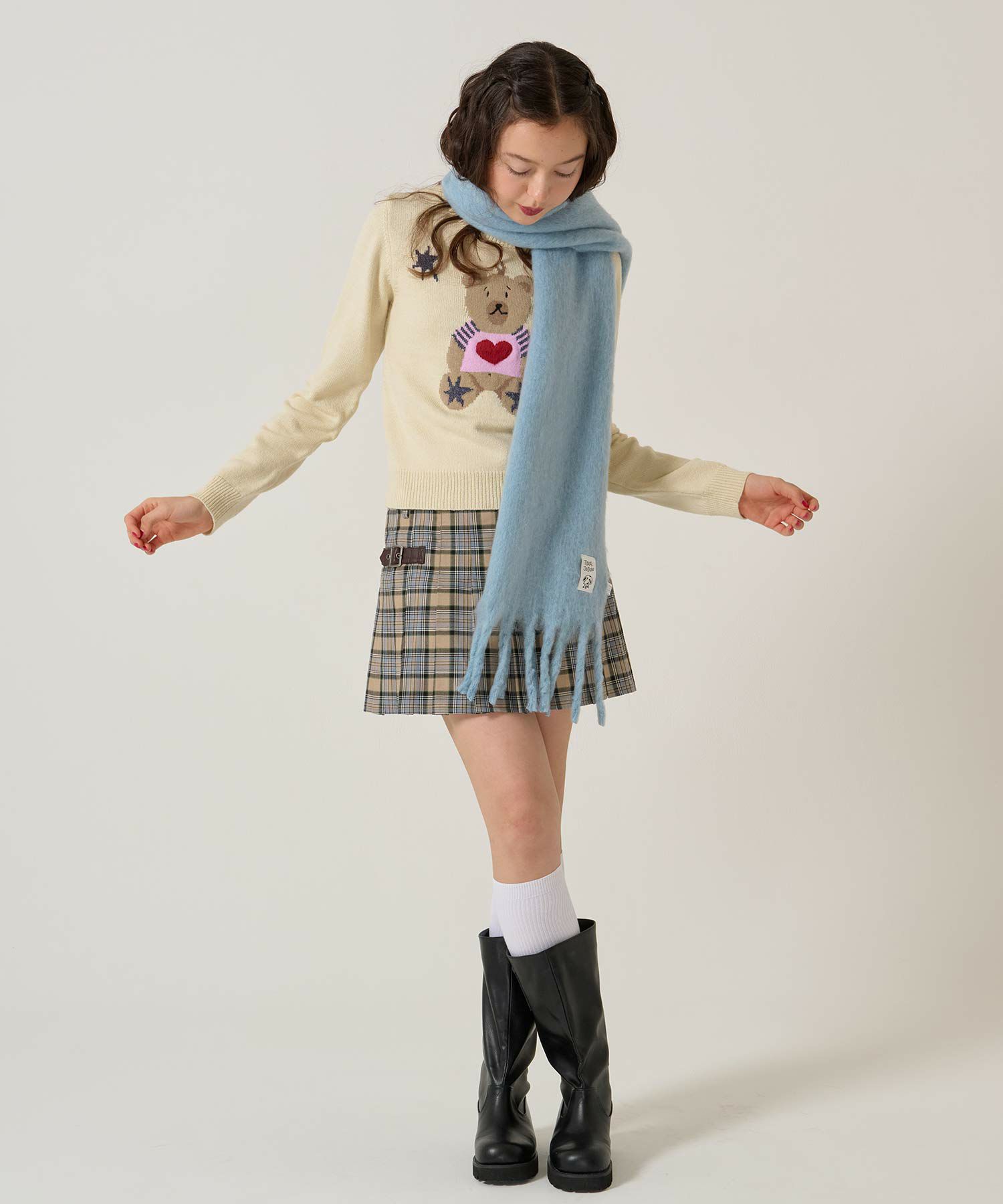 モヘアライク/マフラー/ブルー