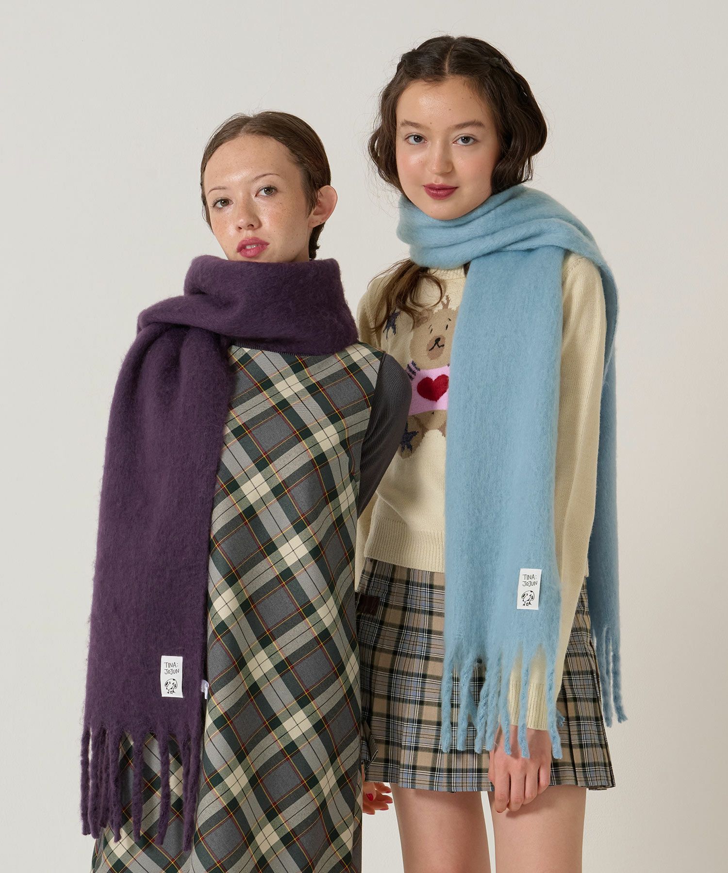 モヘアライク/マフラー/パープル/ブルー