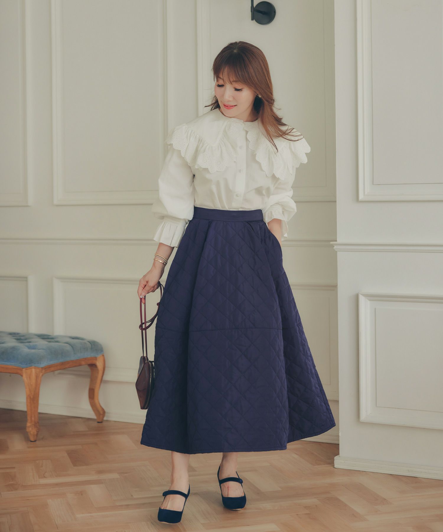 レディース 秋冬 大人可愛い 上品 きれいめ 大人カジュアル フェミニン オフィス 体型カバー ジョイントスペース