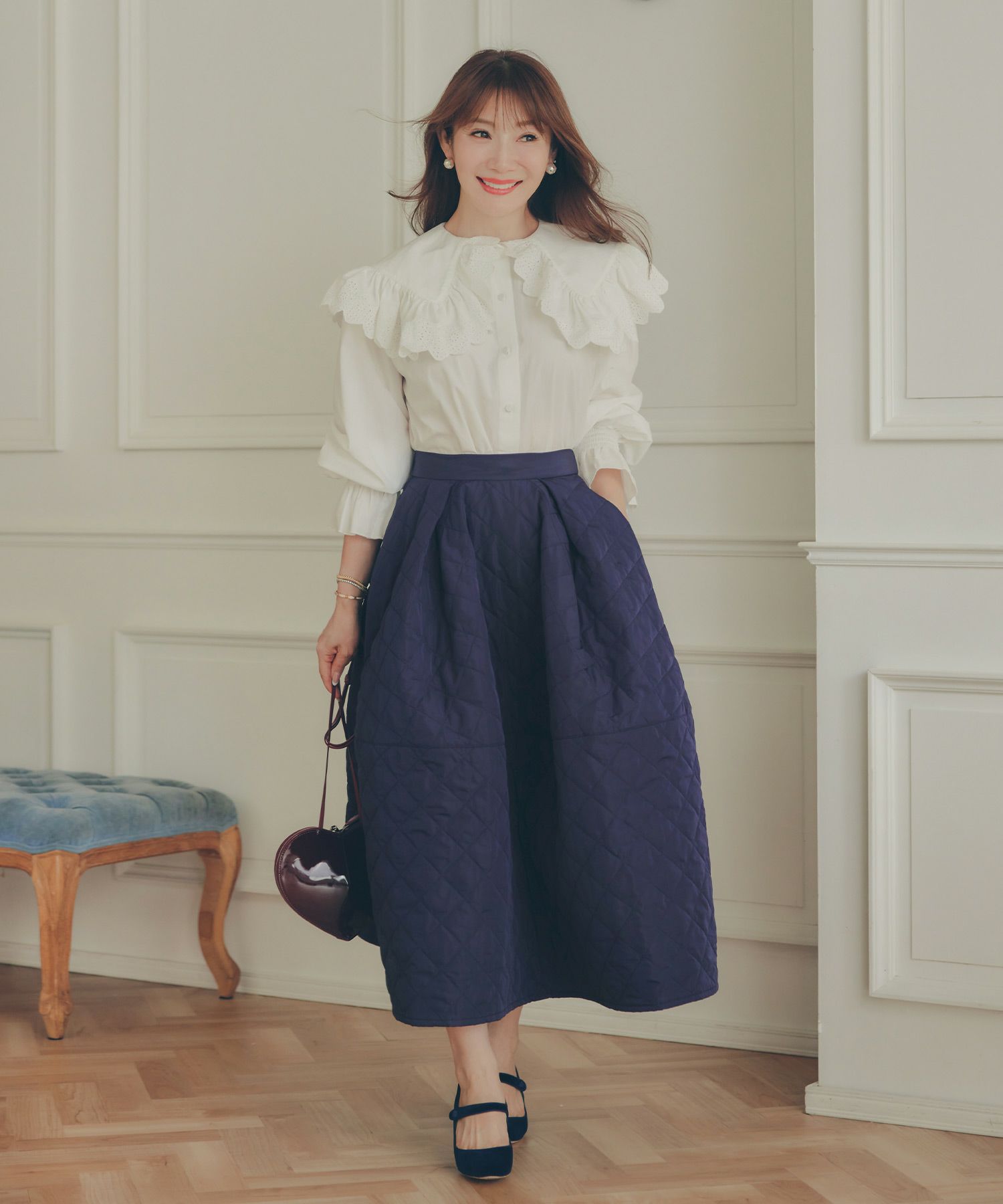 レディース 秋冬 大人可愛い 上品 きれいめ 大人カジュアル フェミニン オフィス 体型カバー ジョイントスペース