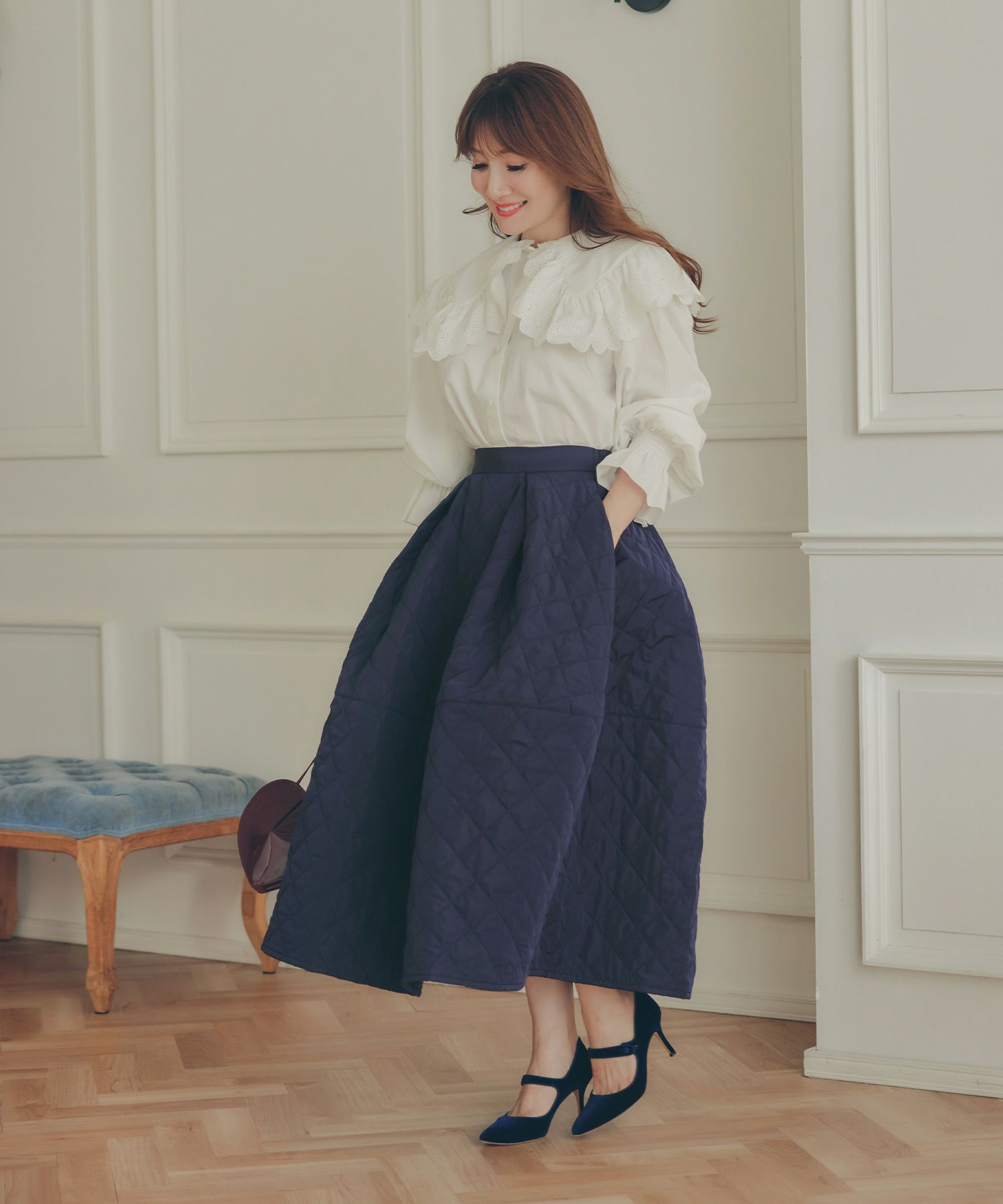 レディース 秋冬 大人可愛い 上品 きれいめ 大人カジュアル フェミニン オフィス 体型カバー ジョイントスペース