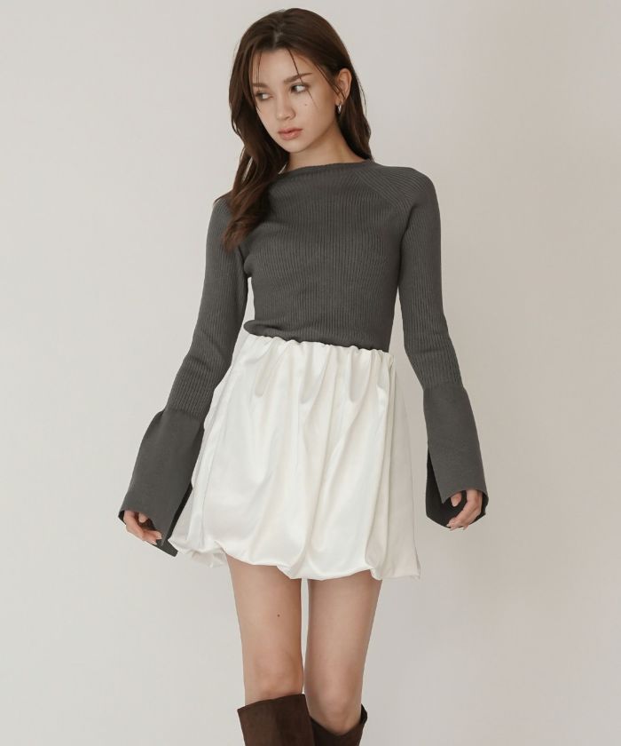 サテン 2WAY ツイスト タック バルーン スカート KINO THE KEI