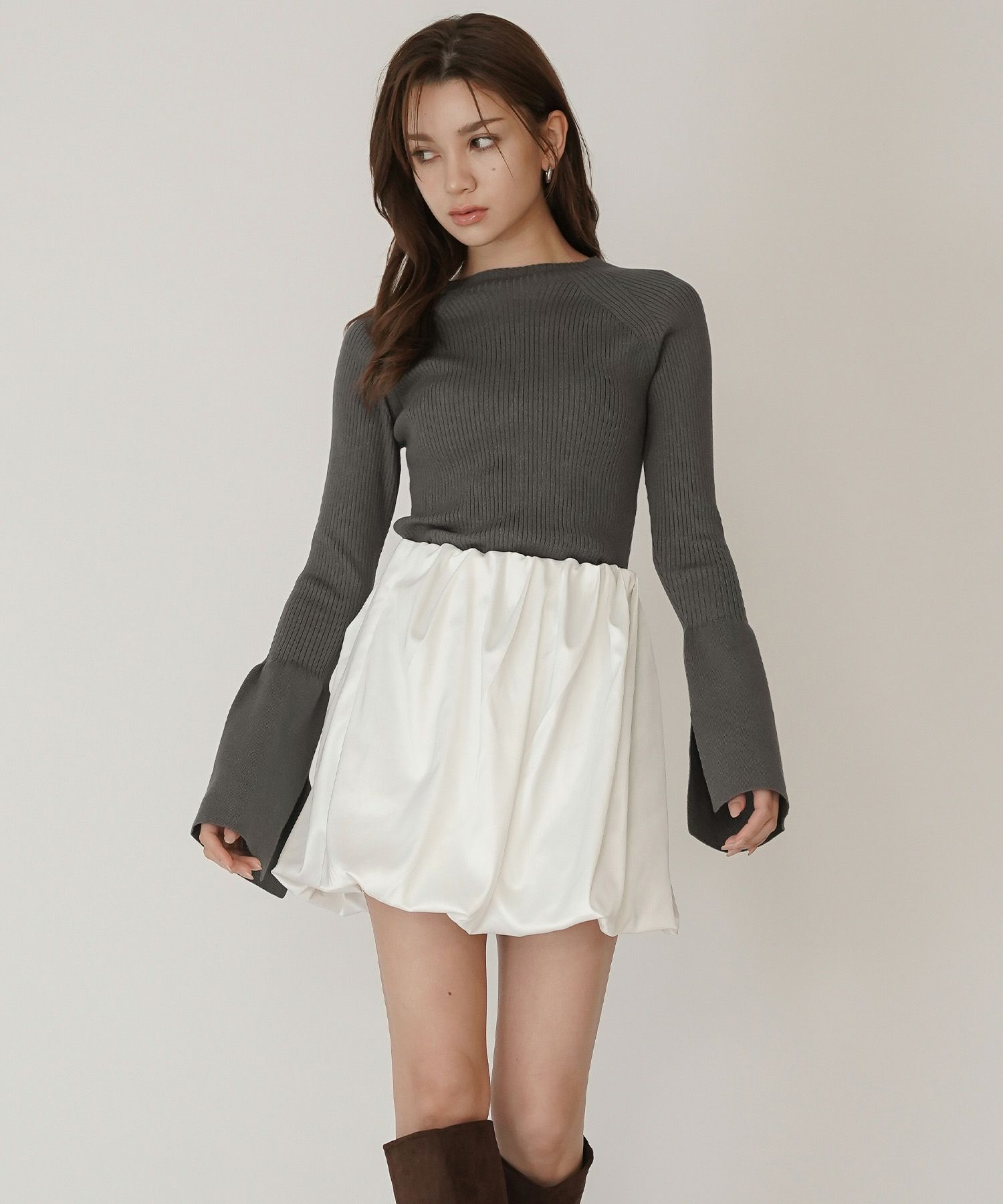 サテン 2WAY ツイスト タック バルーン スカート KINO THE KEI