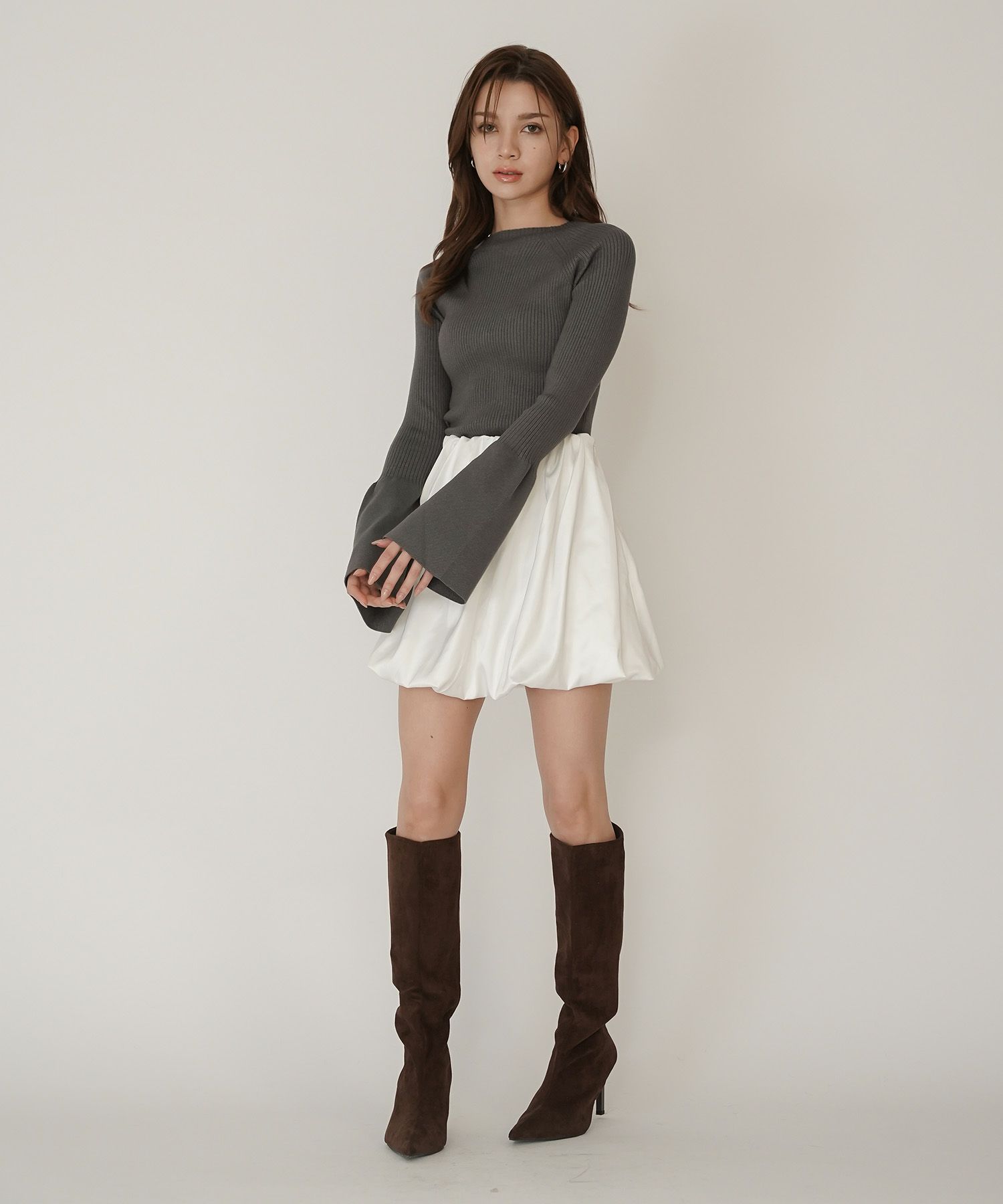 サテン 2WAY ツイスト タック バルーン スカート KINO THE KEI