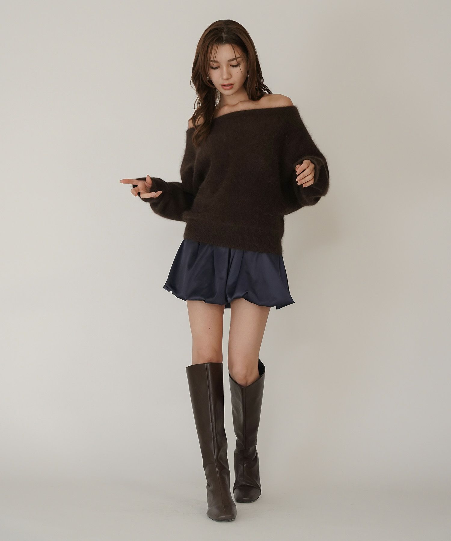 サテン 2WAY ツイスト タック バルーン スカート KINO THE KEI