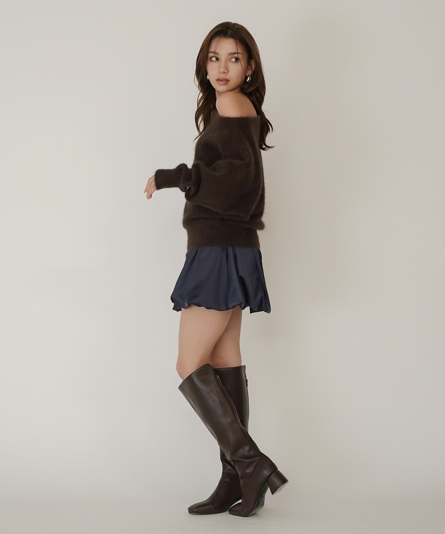 サテン 2WAY ツイスト タック バルーン スカート KINO THE KEI